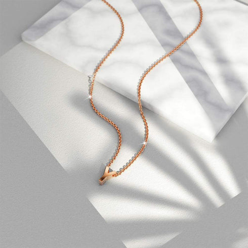 Initials Brick Alphabet Letter Necklace Rose Gold Layered Steel Jewellery